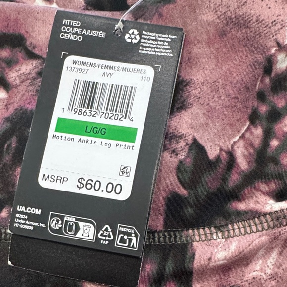 Under Armour Kids' Floral Pink and Black Leggings - Picture 2 of 2